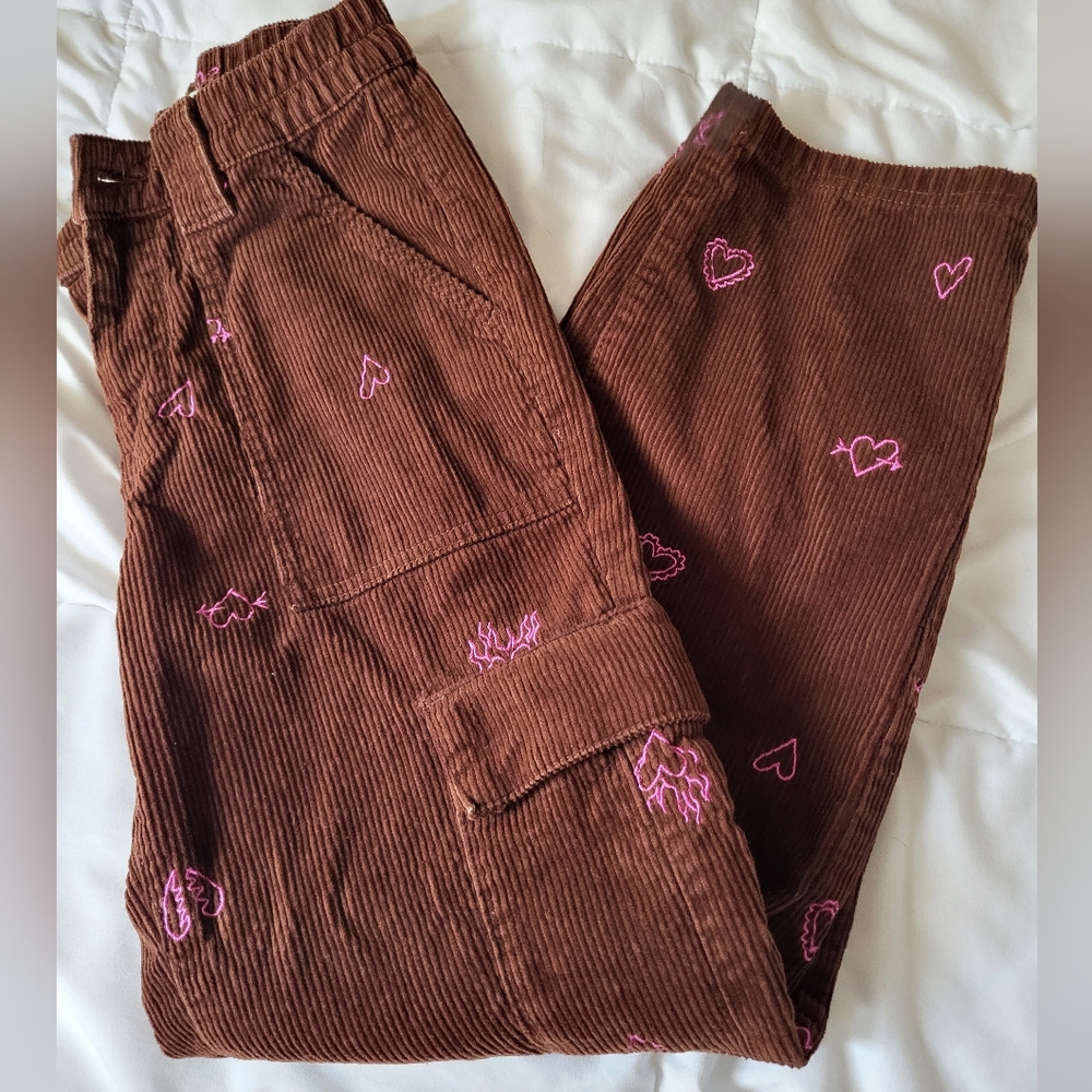 * Pacsun Corduroy Jeans‎ Pink Heart Back To School In Style XS Junior